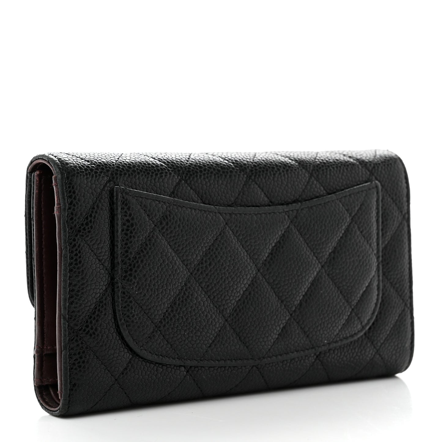 Caviar Quilted Long Flap Wallet Black