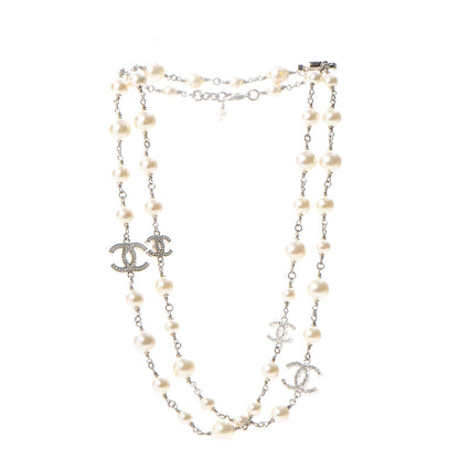 Chanel Crystal Pearl CC Long Necklace Silver 3 of 7