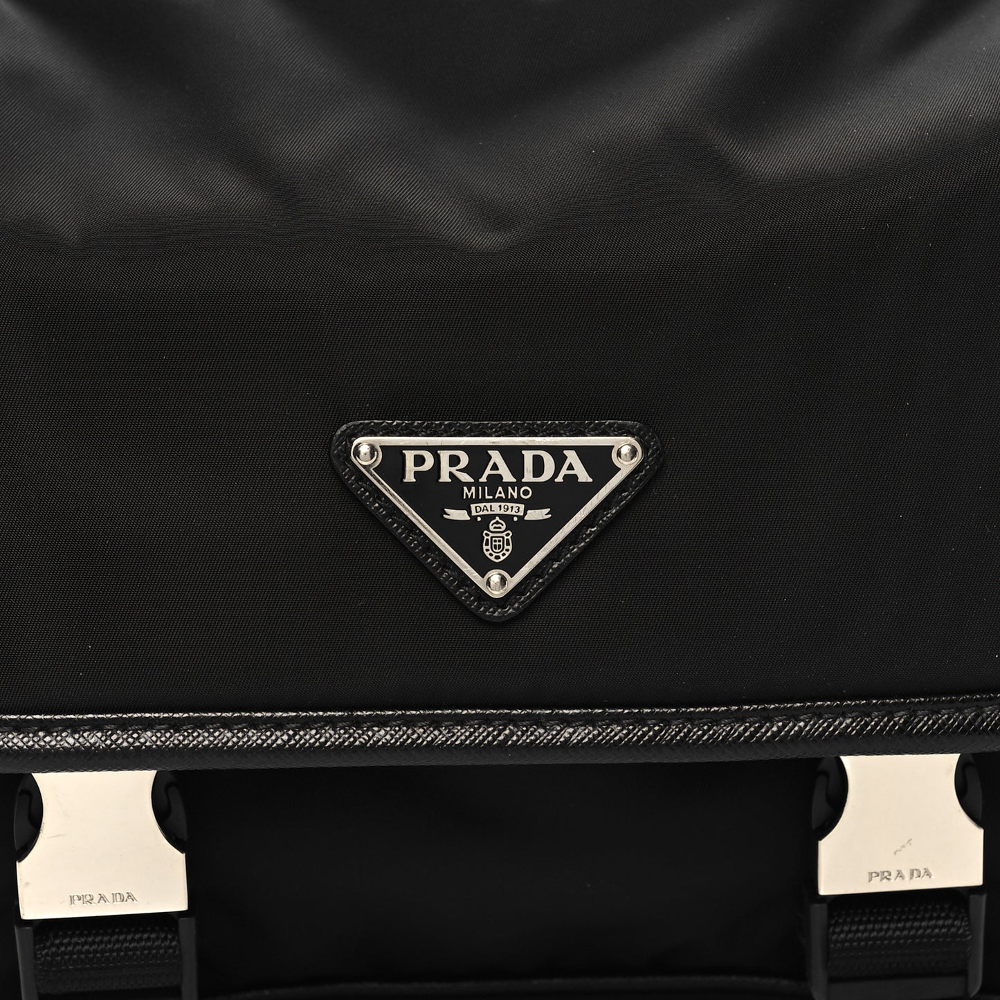 Re-Nylon Saffiano Pocket Double Snap Buckle Shoulder Bag Black