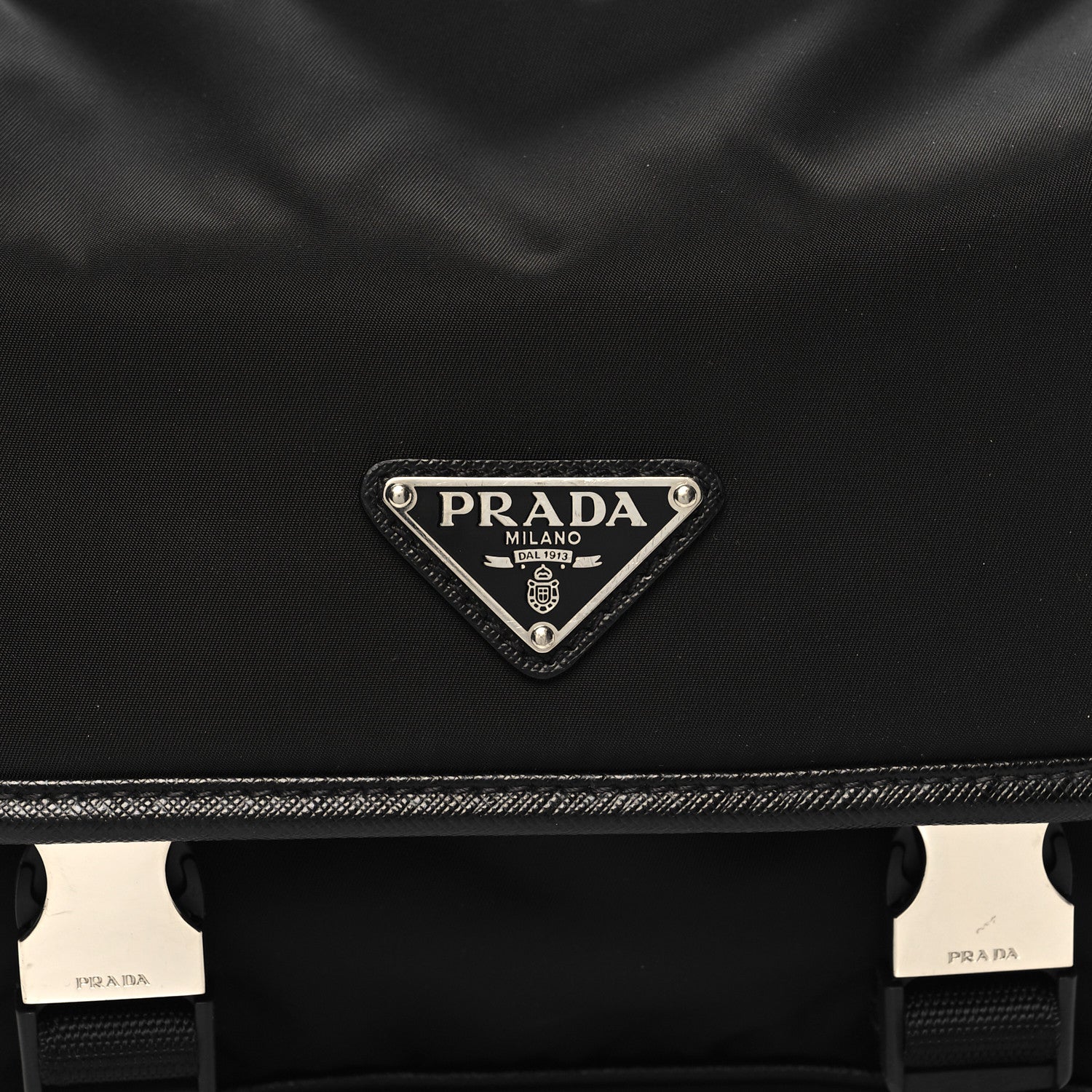Prada Re-Nylon Saffiano Pocket Double Snap Buckle Shoulder Bag Black 8 of 10