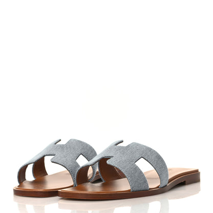 Hermes Denim Canvas Oran Sandals 37.5 Bleu Clair 3 of 9