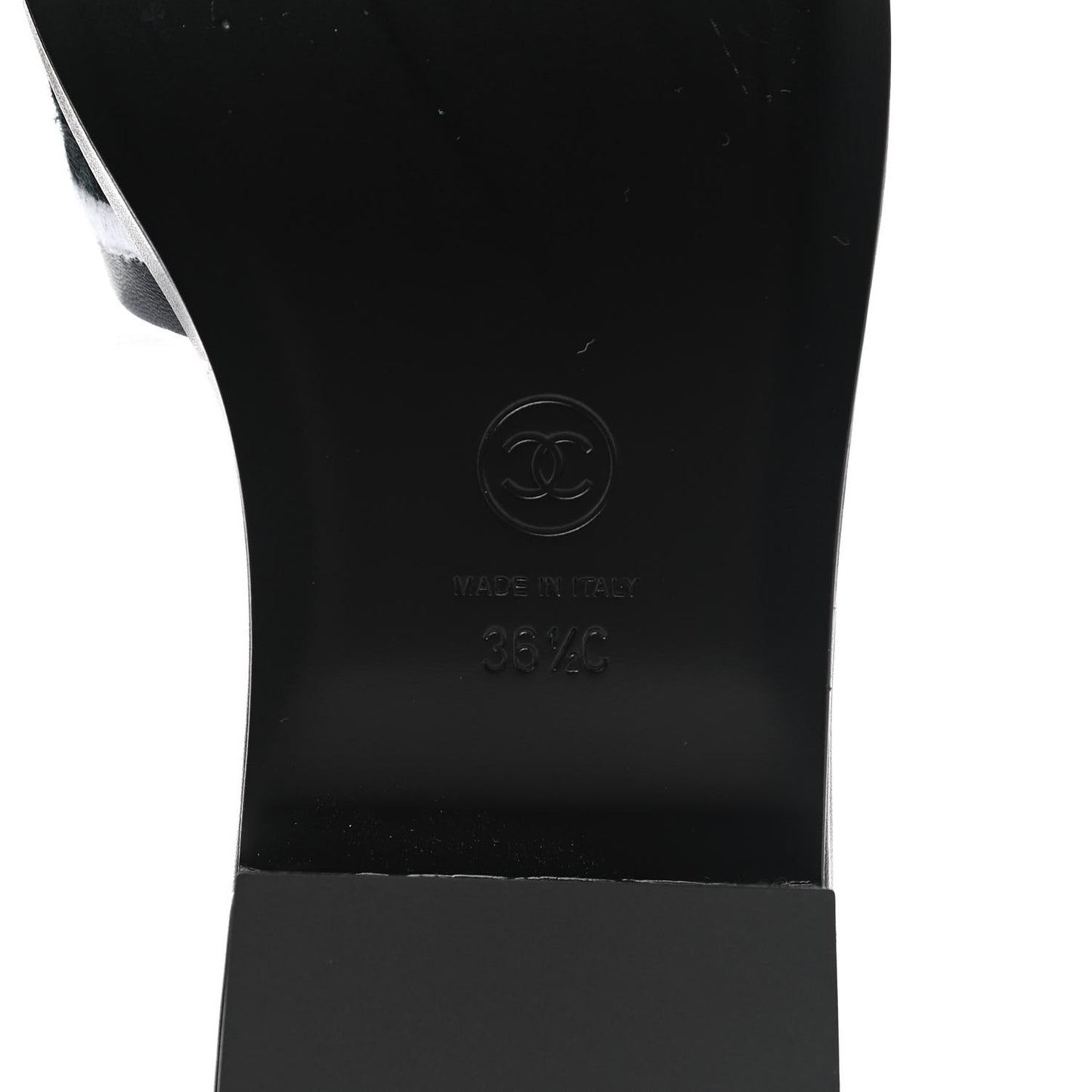 Lambskin Embroidered CC Mule Sandal 36.5 Black White