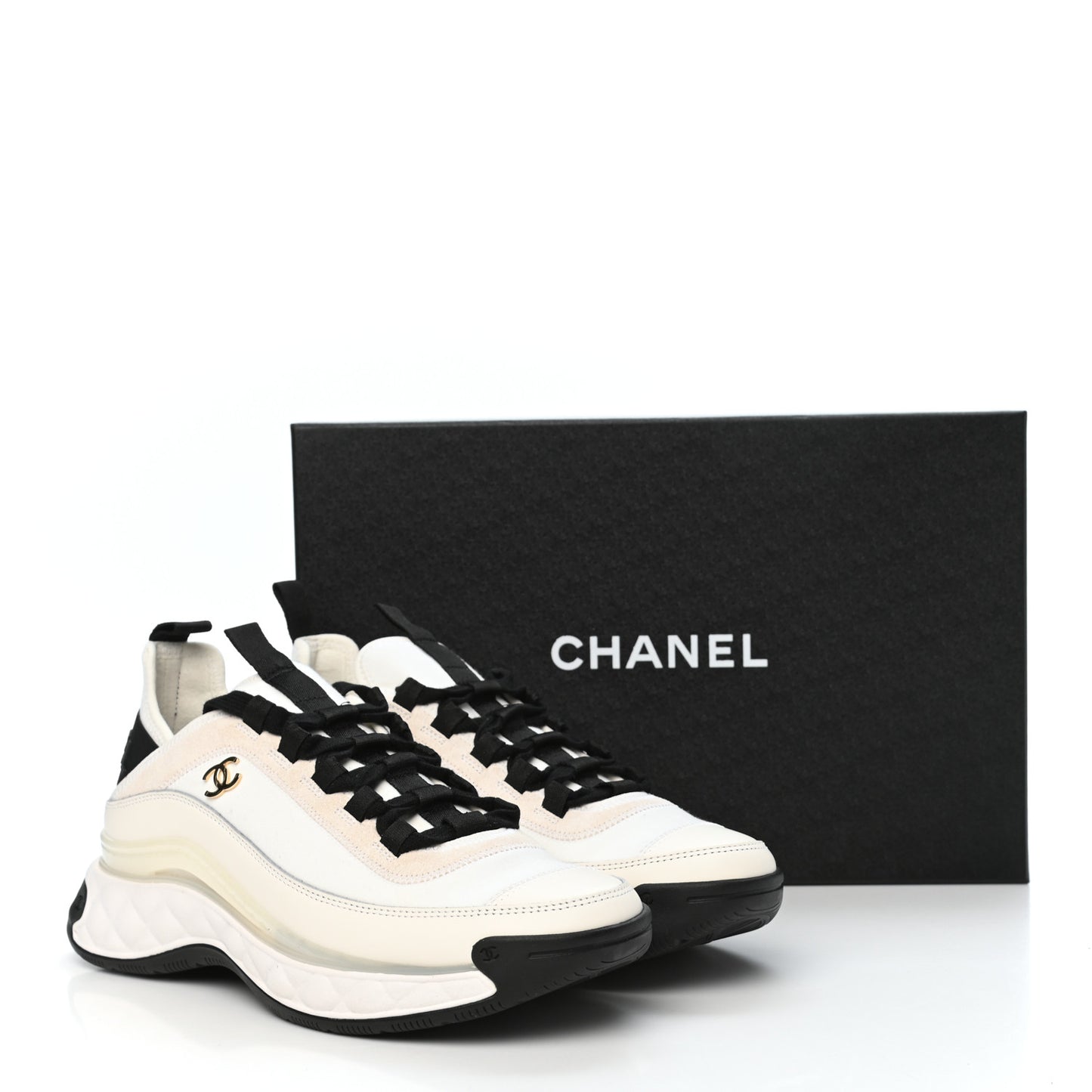 Velvet Calfskin Mixed Fibers CC Sneakers 38 Ivory Black