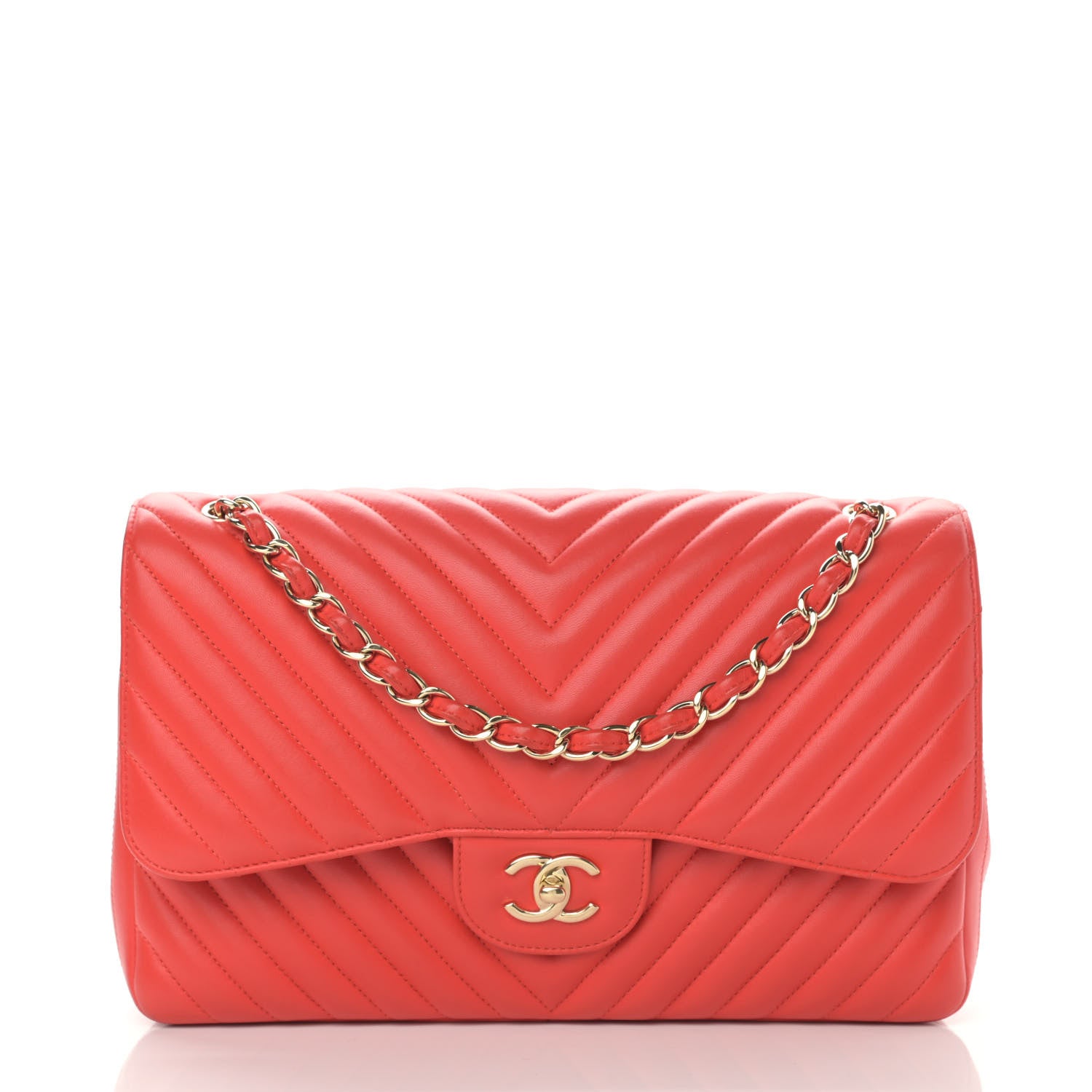 Chanel Lambskin Chevron Quilted Jumbo Double Flap Red 1 of 13
