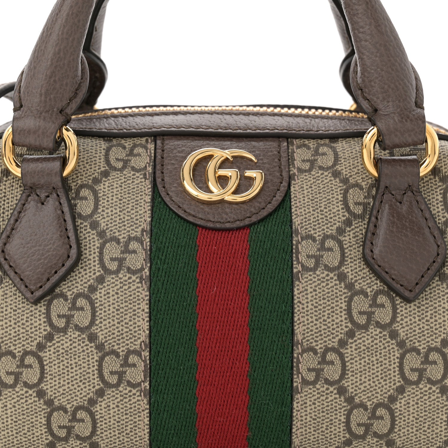 Gucci GG Supreme Monogram Textured Dollar Calfskin Web Super Mini Ophidia Top Handle Bowler Bag Beige Ebony New Acero 8 of 11