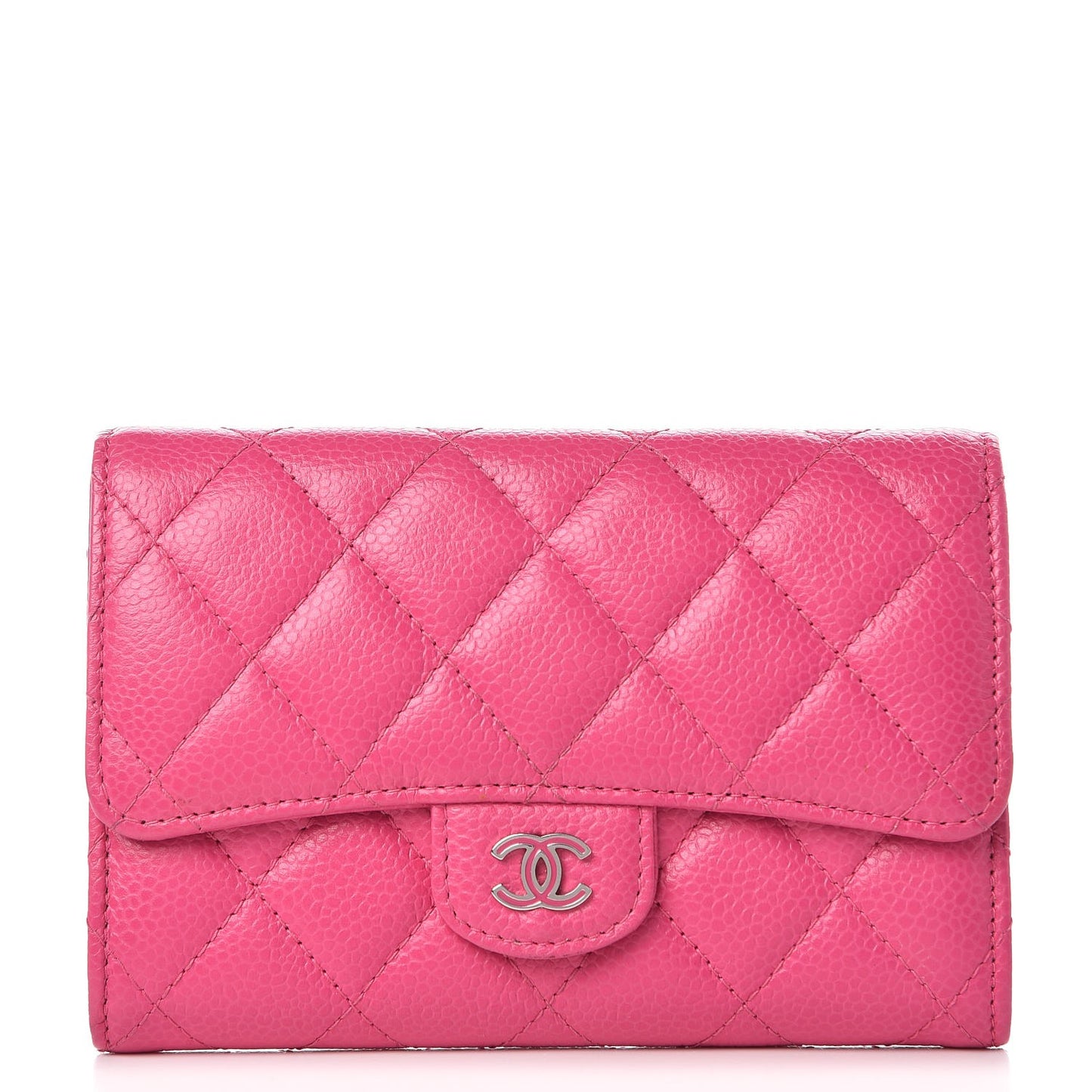 Caviar Quilted Small Flap Wallet Pink