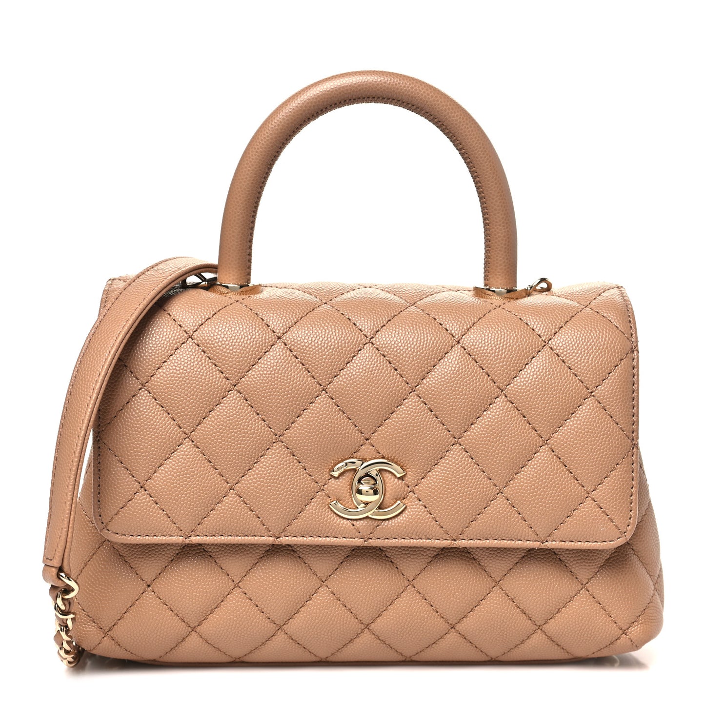 Caviar Quilted Mini Coco Handle Flap Beige