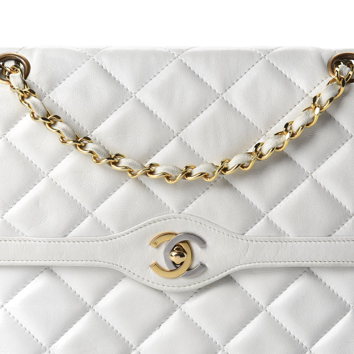 Lambskin Quilted Medium Double Flap White
