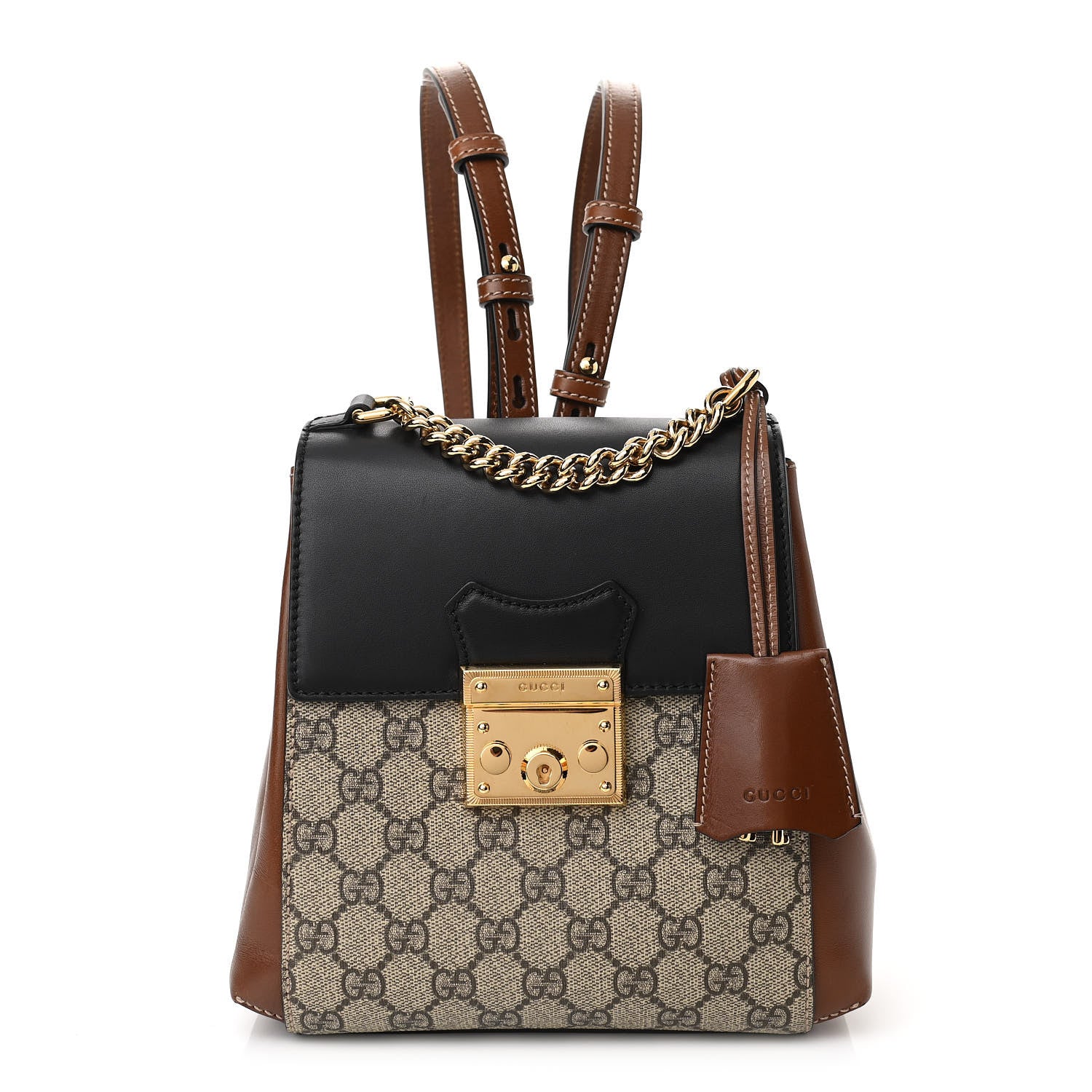 Gucci GG Supreme Monogram Calfskin Padlock Backpack Beige Cuir Black 1 of 11