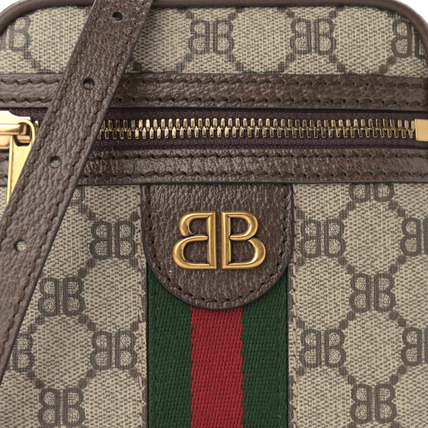 X BALENCIAGA BB Supreme Monogram Web Mini Ophidia Messenger Beige New Acero