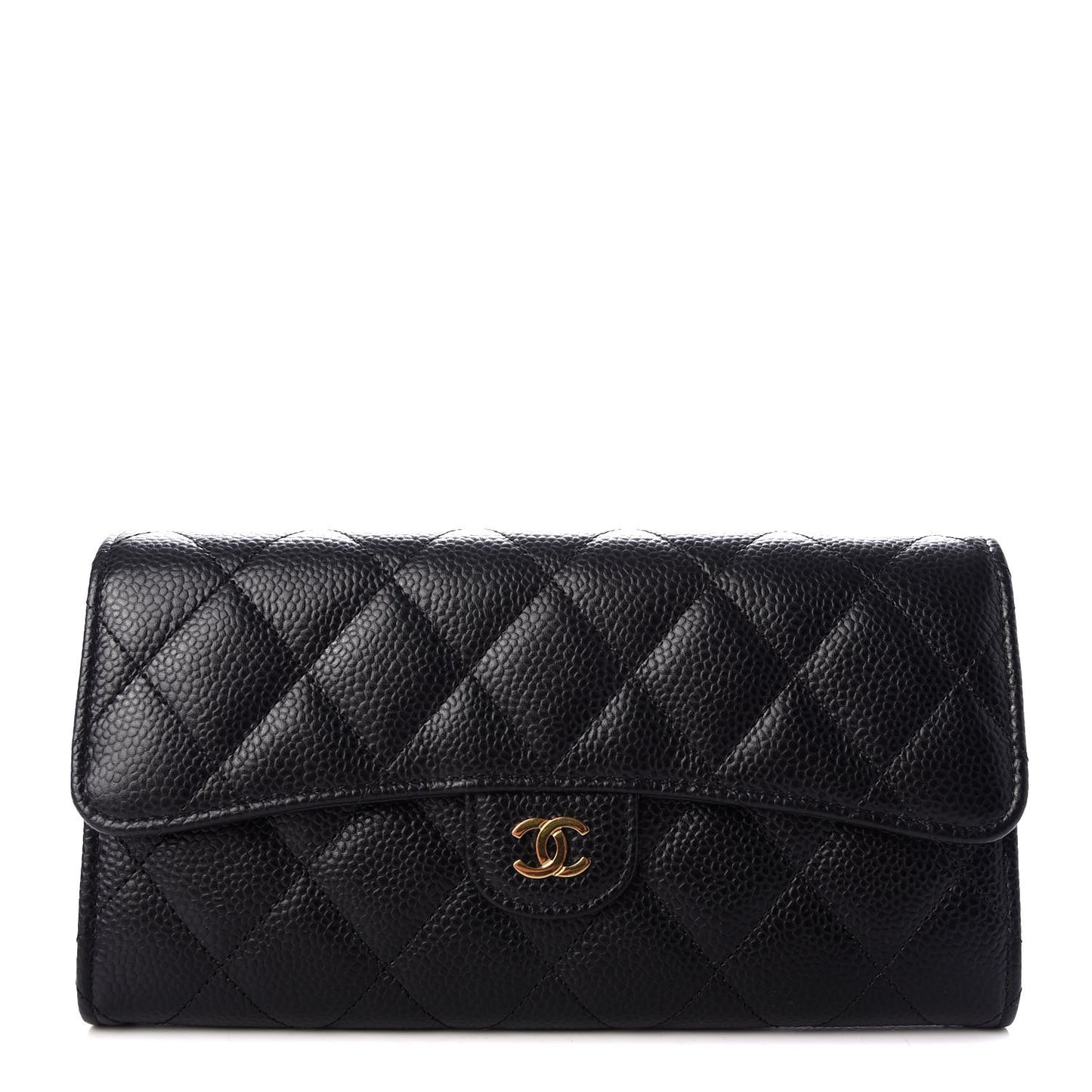 Caviar Quilted Large Gusset Flap Wallet Black
