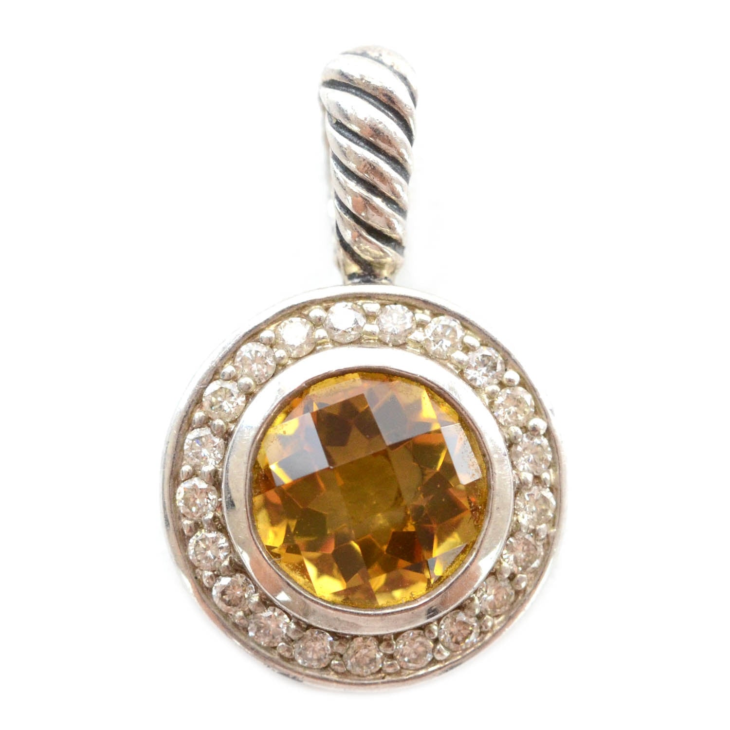David Yurman Sterling Silver Diamond Citrine Cable Enhancer Pendant 1 of 3