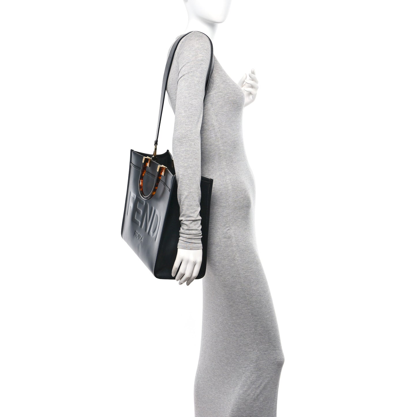 Vitello King Plexiglass Medium Fendi Sunshine Shopper Tote Black