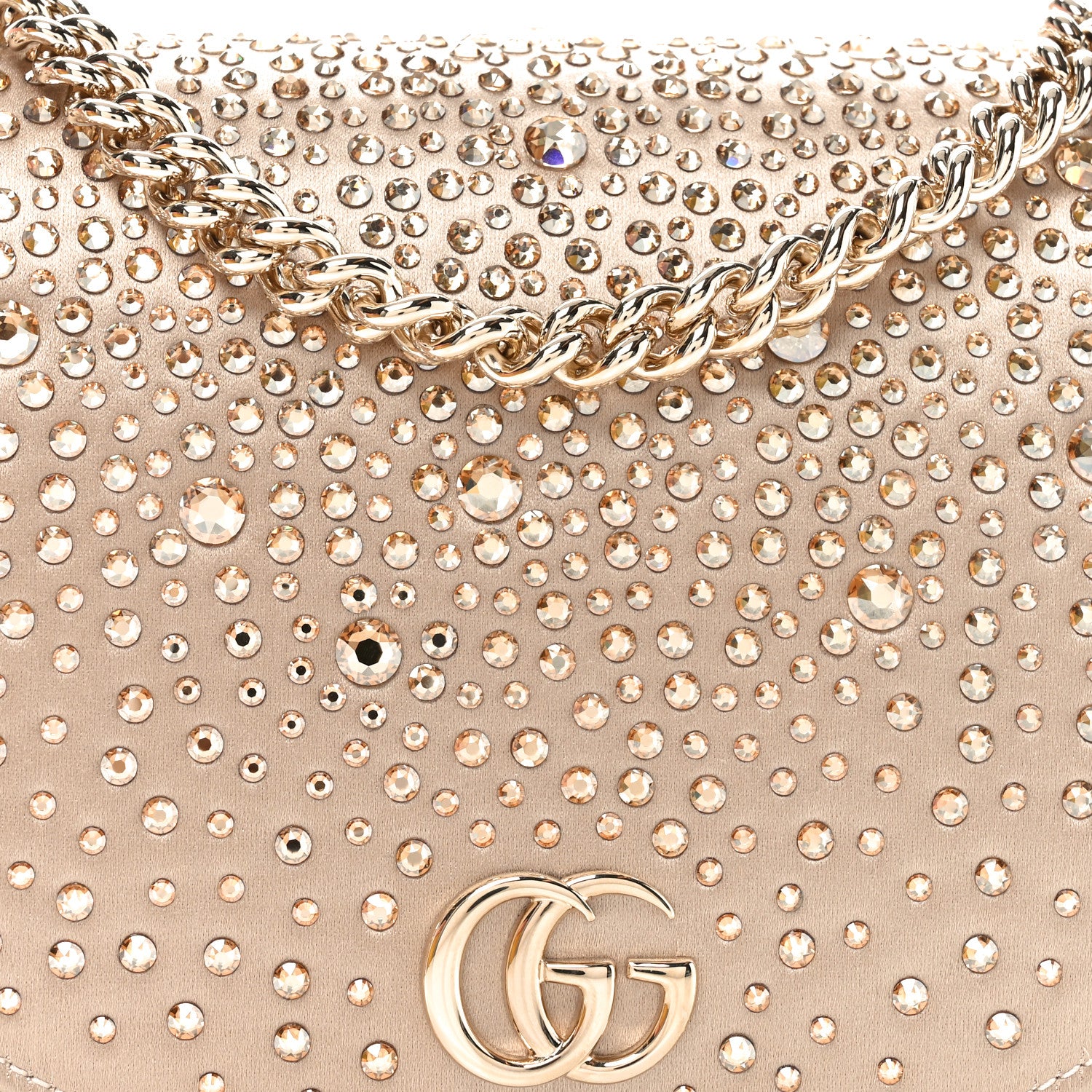 Gucci Satin Crystal Half Moon Chain Shoulder Bag Beige 8 of 11