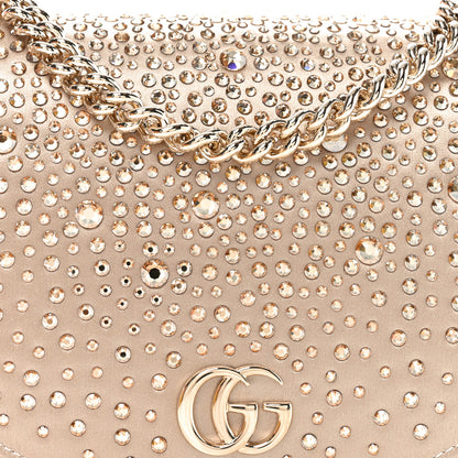 Gucci Satin Crystal Half Moon Chain Shoulder Bag Beige 8 of 11