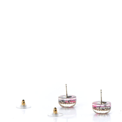 Chanel Resin Tweed Chain CC Round Earrings Gold Pink 3 of 4