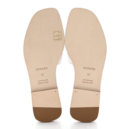 Hermes Box Calfskin Oran Sandals 37 White 5 of 9