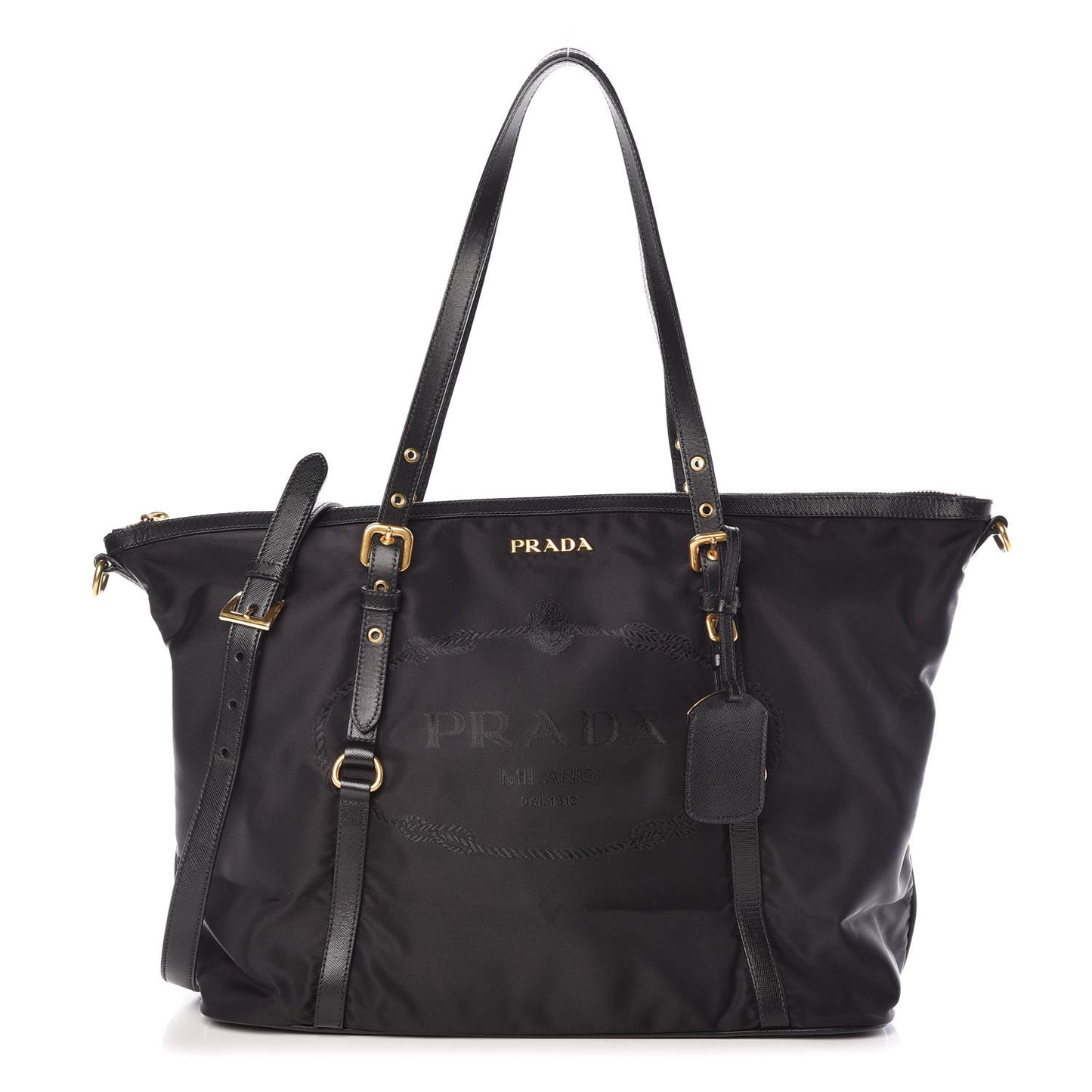 Tessuto Nylon Saffiano Jacquard Logo Tote Black