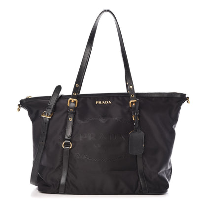 Prada Tessuto Nylon Saffiano Jacquard Logo Tote Black 1 of 9