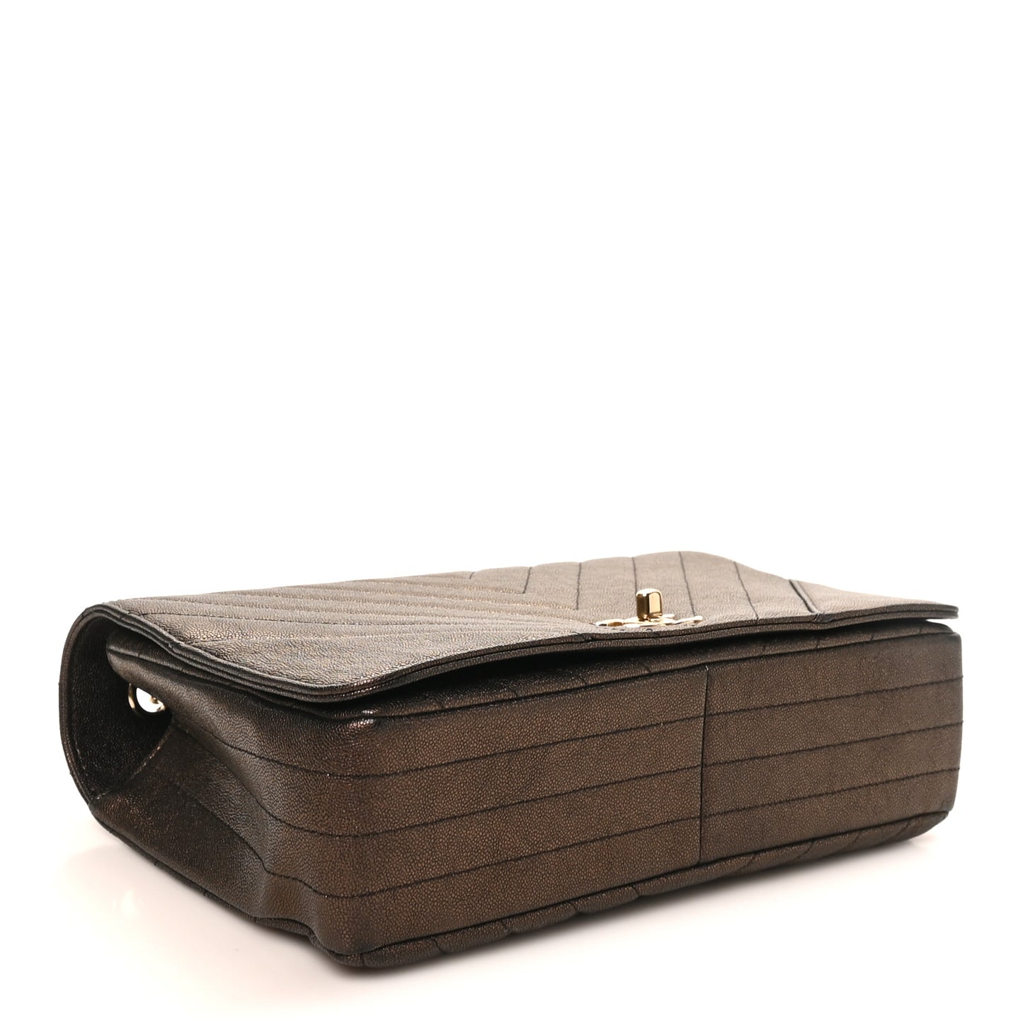 Metallic Caviar Chevron Quilted Medium Statement Flap Bronze