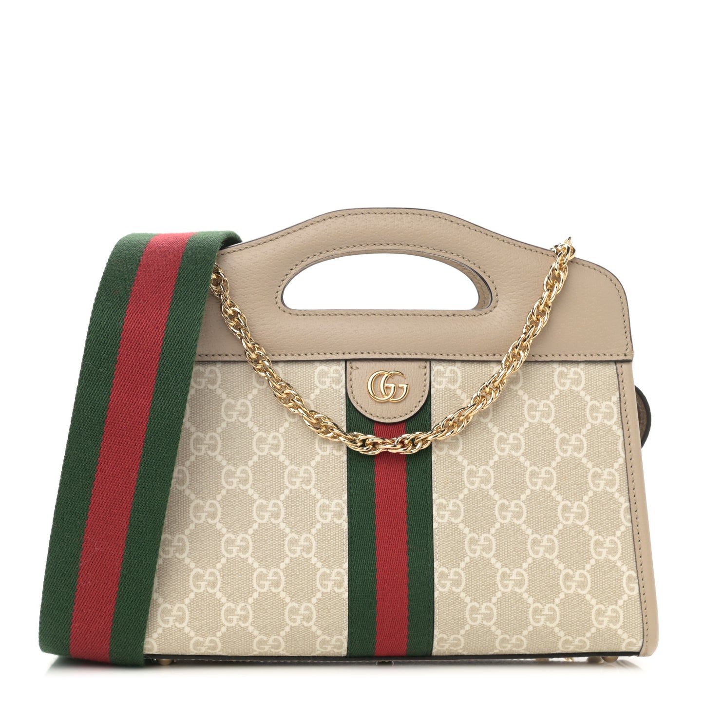 GG Supreme Monogram Textured Dollar Calfskin Web Small Ophidia Slip Handle Tote Beige Mystic White Oatmeal