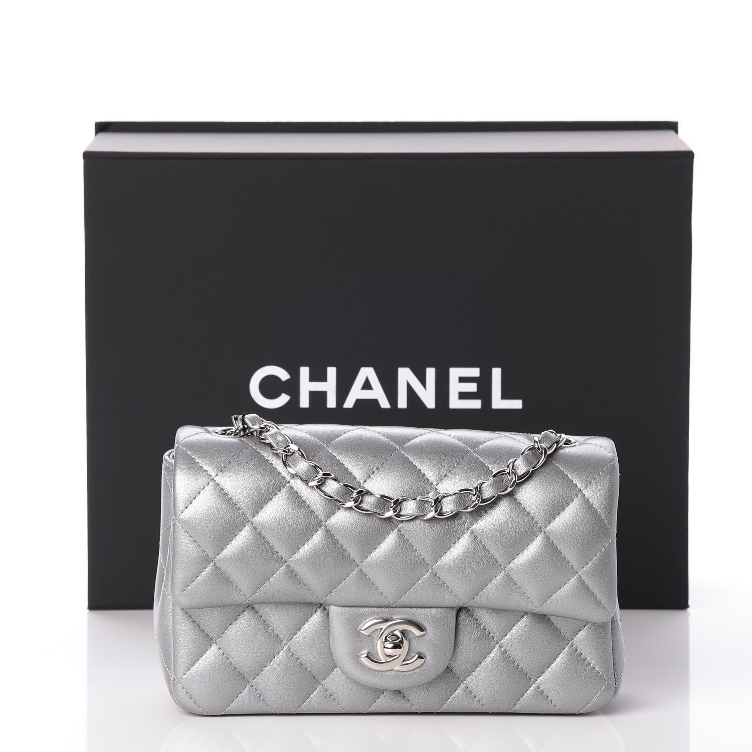 Chanel Metallic Lambskin Quilted Mini Rectangular Flap Silver 8 of 8