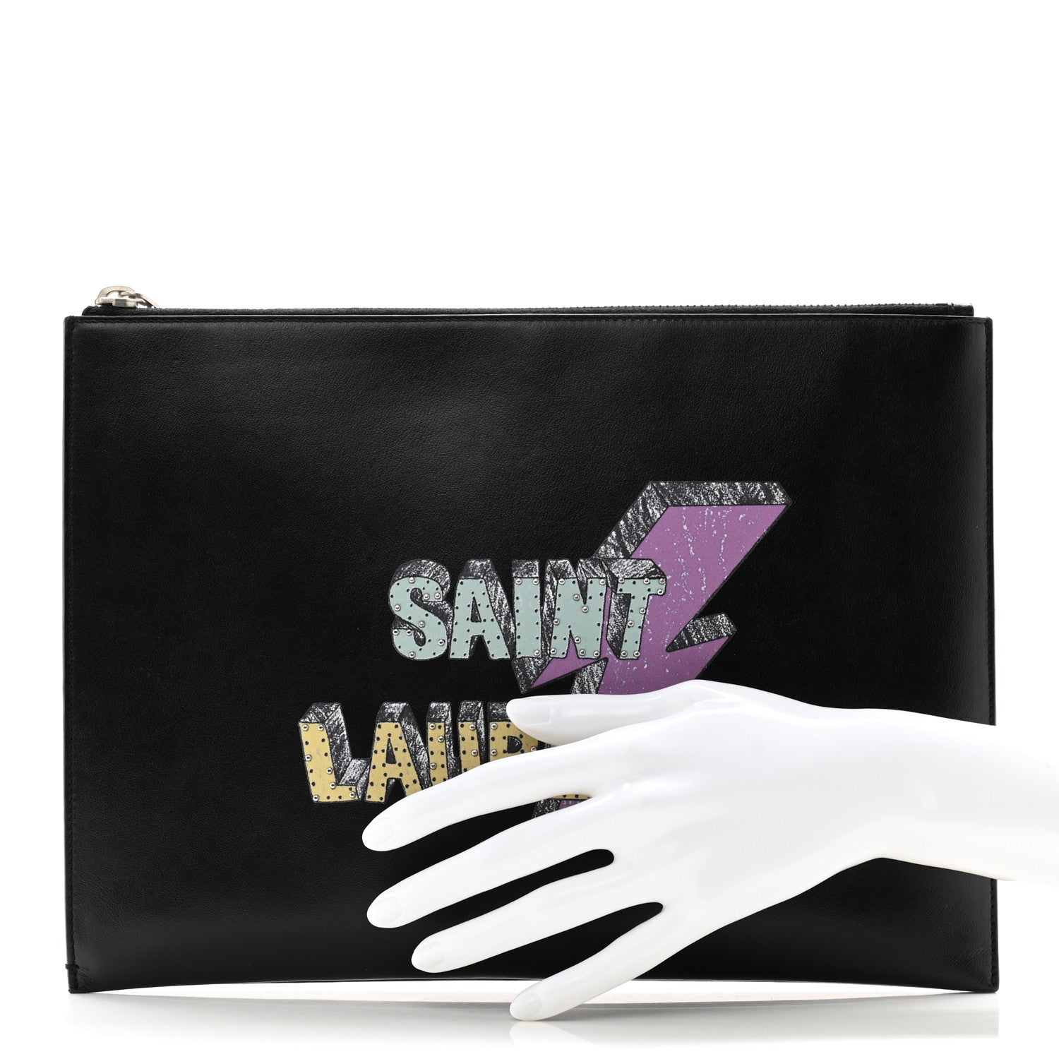 Saint Laurent Calfskin Rider iPad Pouch Black Mulitcolor 2 of 8