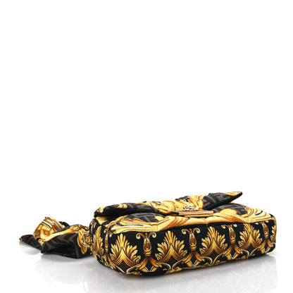 Fendi X VERSACE Silk Fendace FF Baroque Quilted Scarf Baguette Black Gold 4 of 8