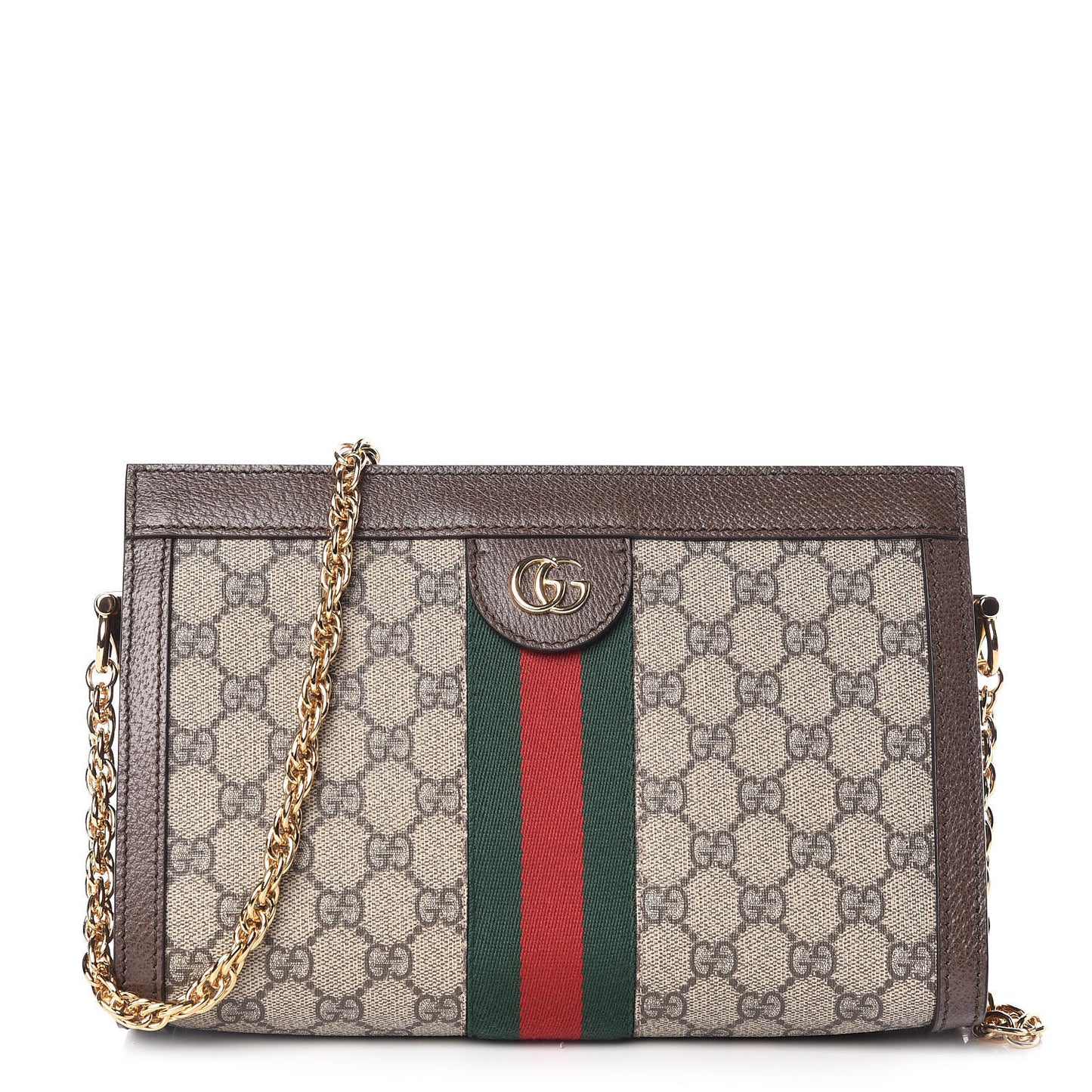 GG Supreme Monogram Web Small Ophidia Chain Shoulder Bag Brown