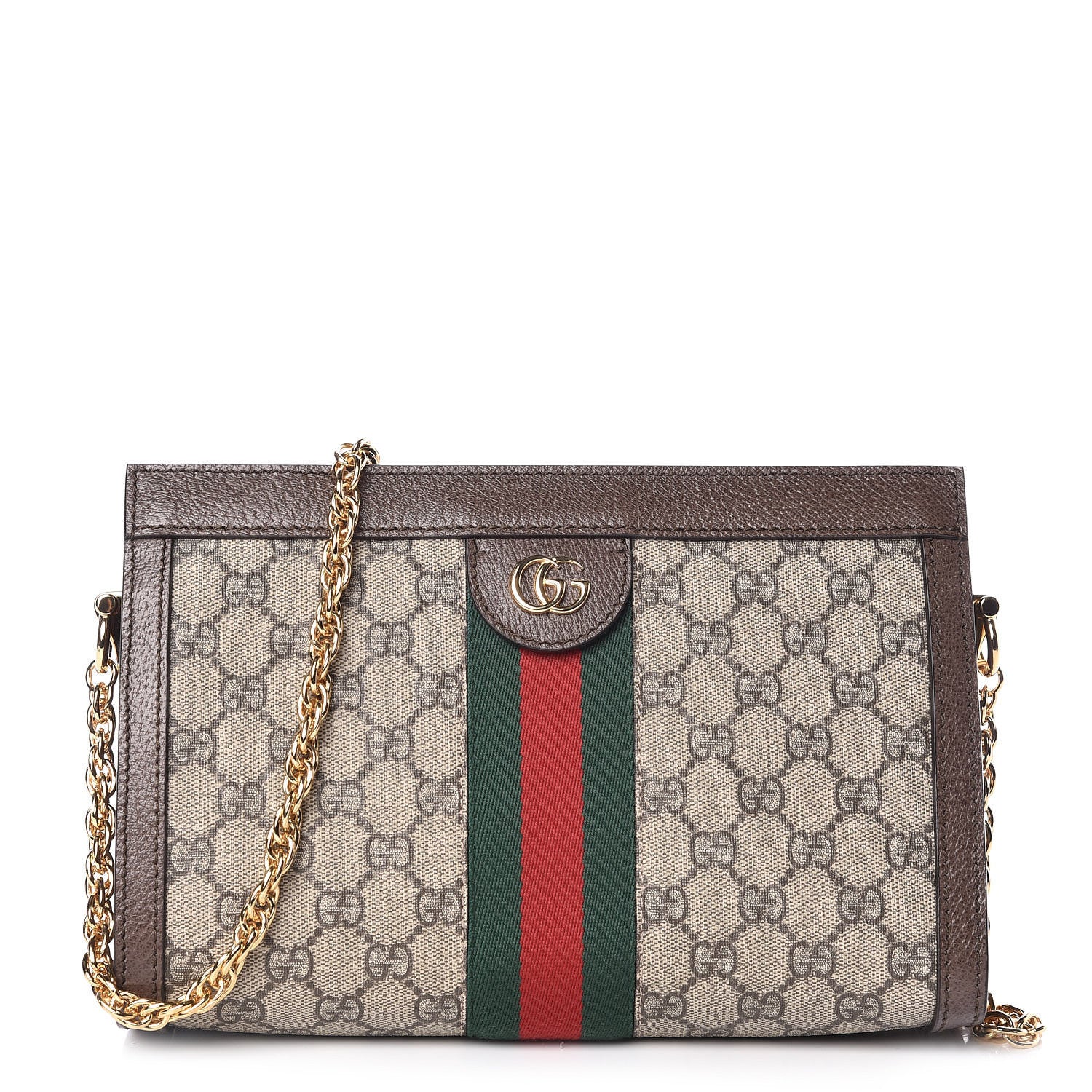 Gucci GG Supreme Monogram Web Small Ophidia Chain Shoulder Bag Brown 1 of 9