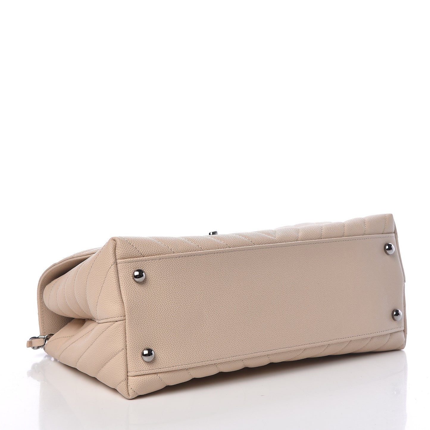 Caviar Chevron Quilted Small Coco Handle Flap Beige