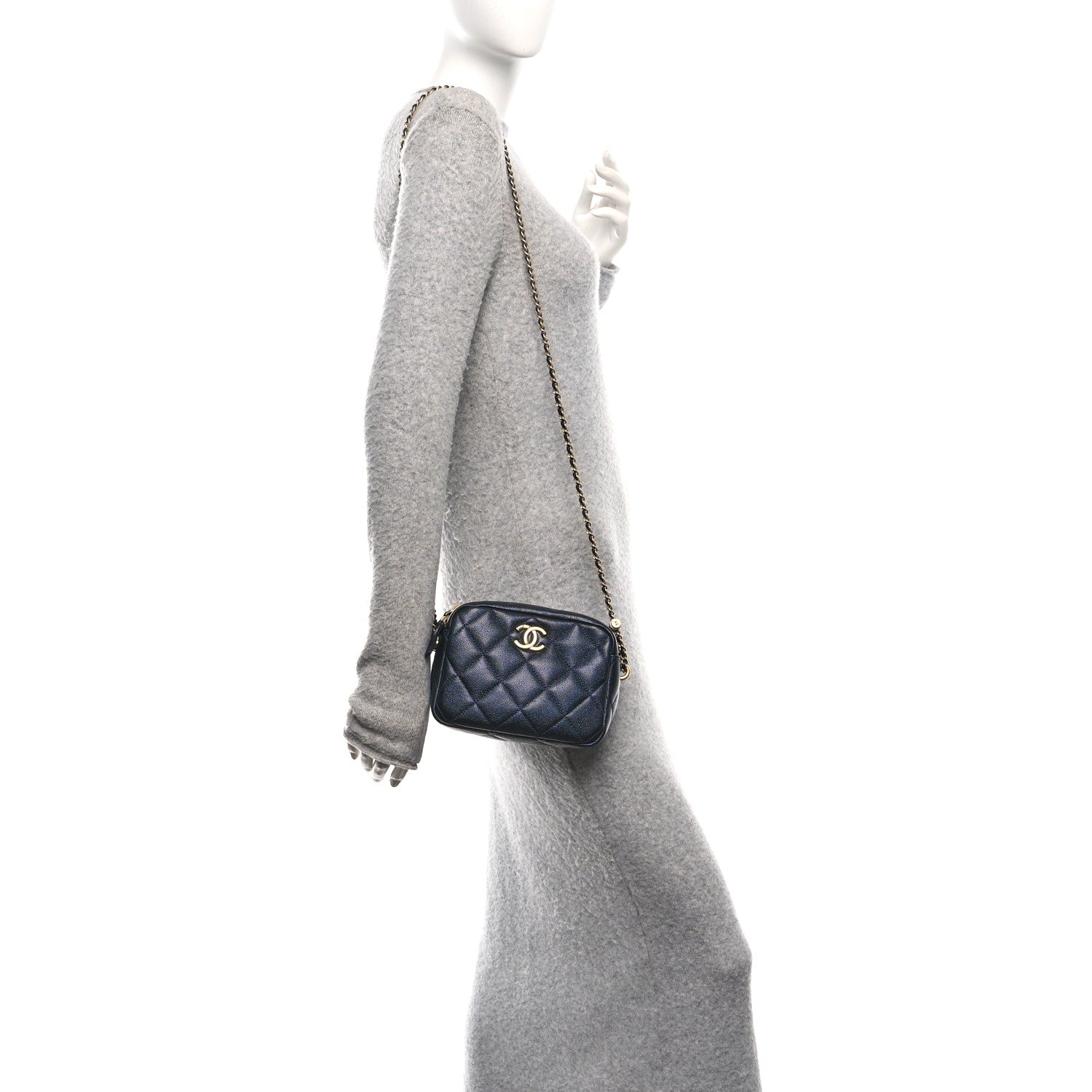 Chanel Shiny Caviar Quilted Chain Melody Camera Bag Dark Blue 2 of 10