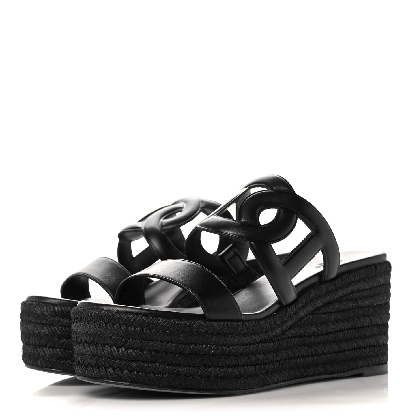 Nappa Ithea Espadrille Wedge Sandals 39 Black