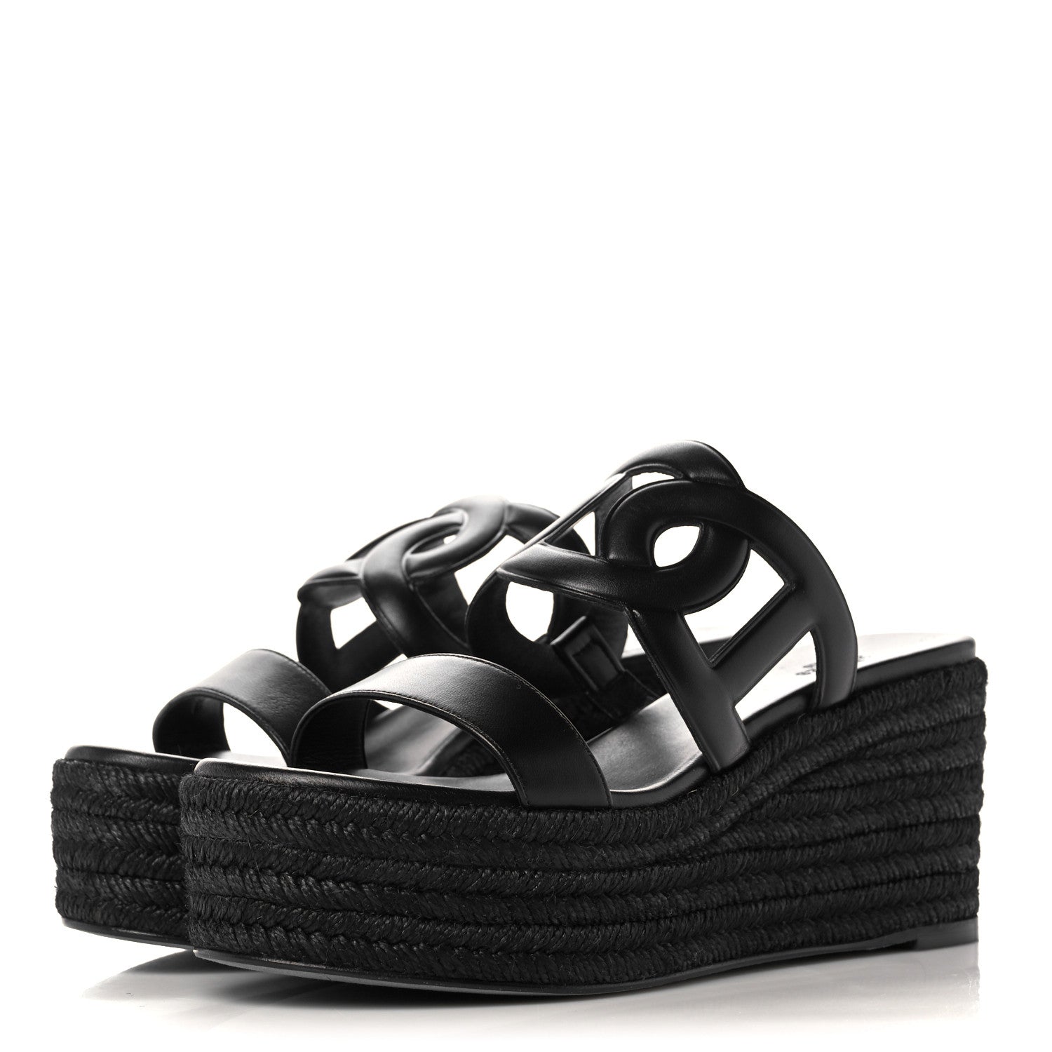 Hermes Nappa Ithea Espadrille Wedge Sandals 39 Black 3 of 9