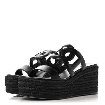 Hermes Nappa Ithea Espadrille Wedge Sandals 39 Black 3 of 9