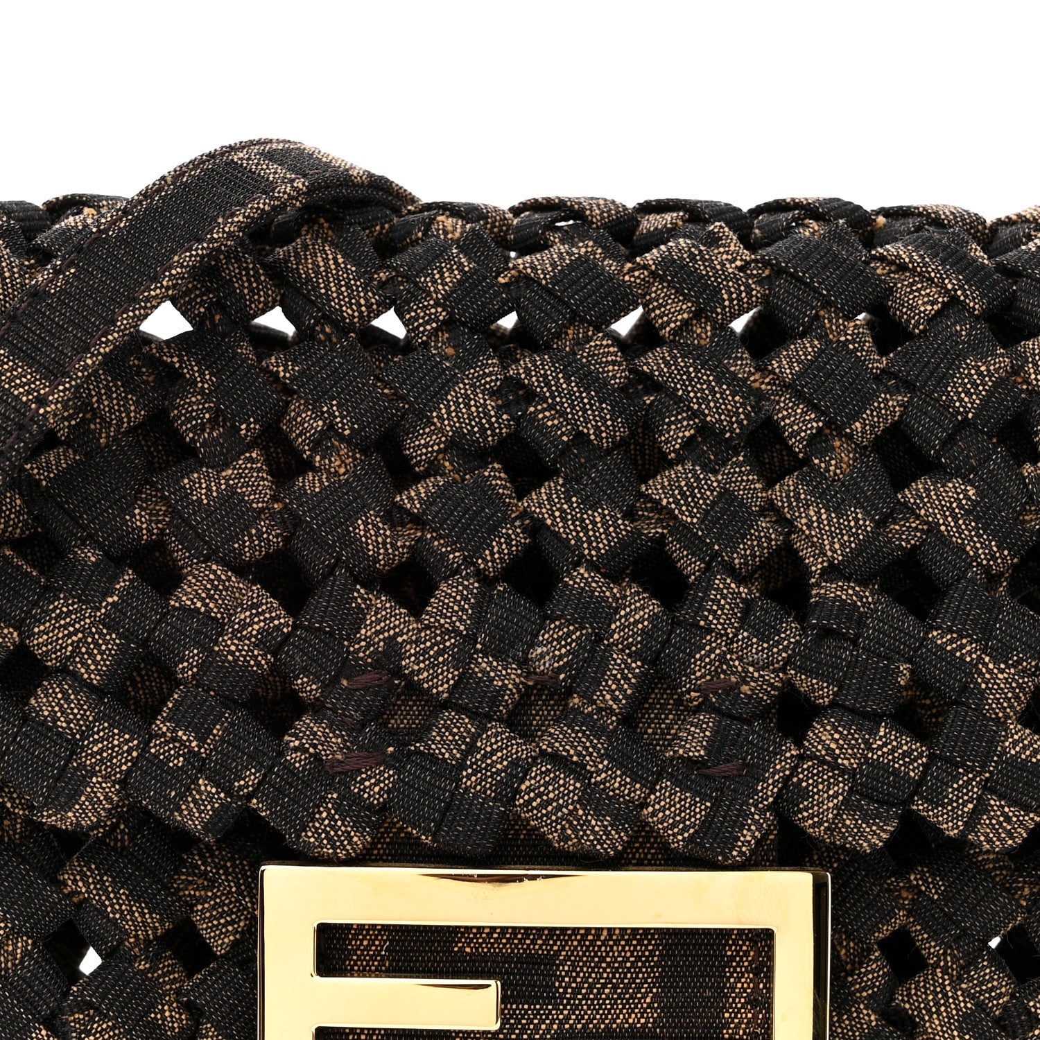 Fendi Fabric Jacquard FF 1974 Woven Knotted Mini Baguette Tobacco Moro 8 of 11