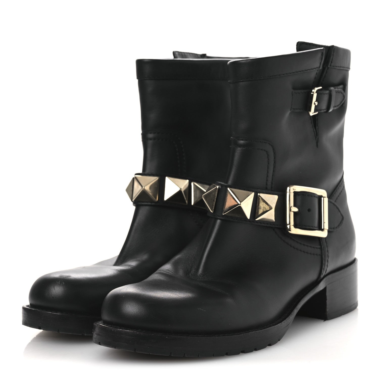 Valentino Garavani Calfskin Lock Studded 30mm Biker Boots 38 Black 4 of 13