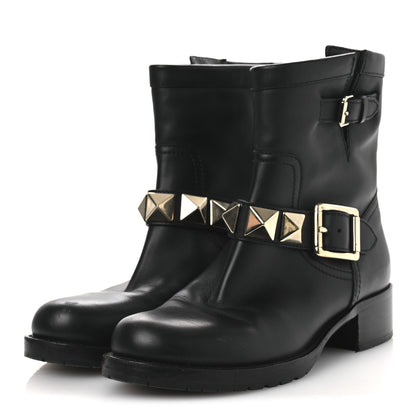 Valentino Garavani Calfskin Lock Studded 30mm Biker Boots 38 Black 4 of 13