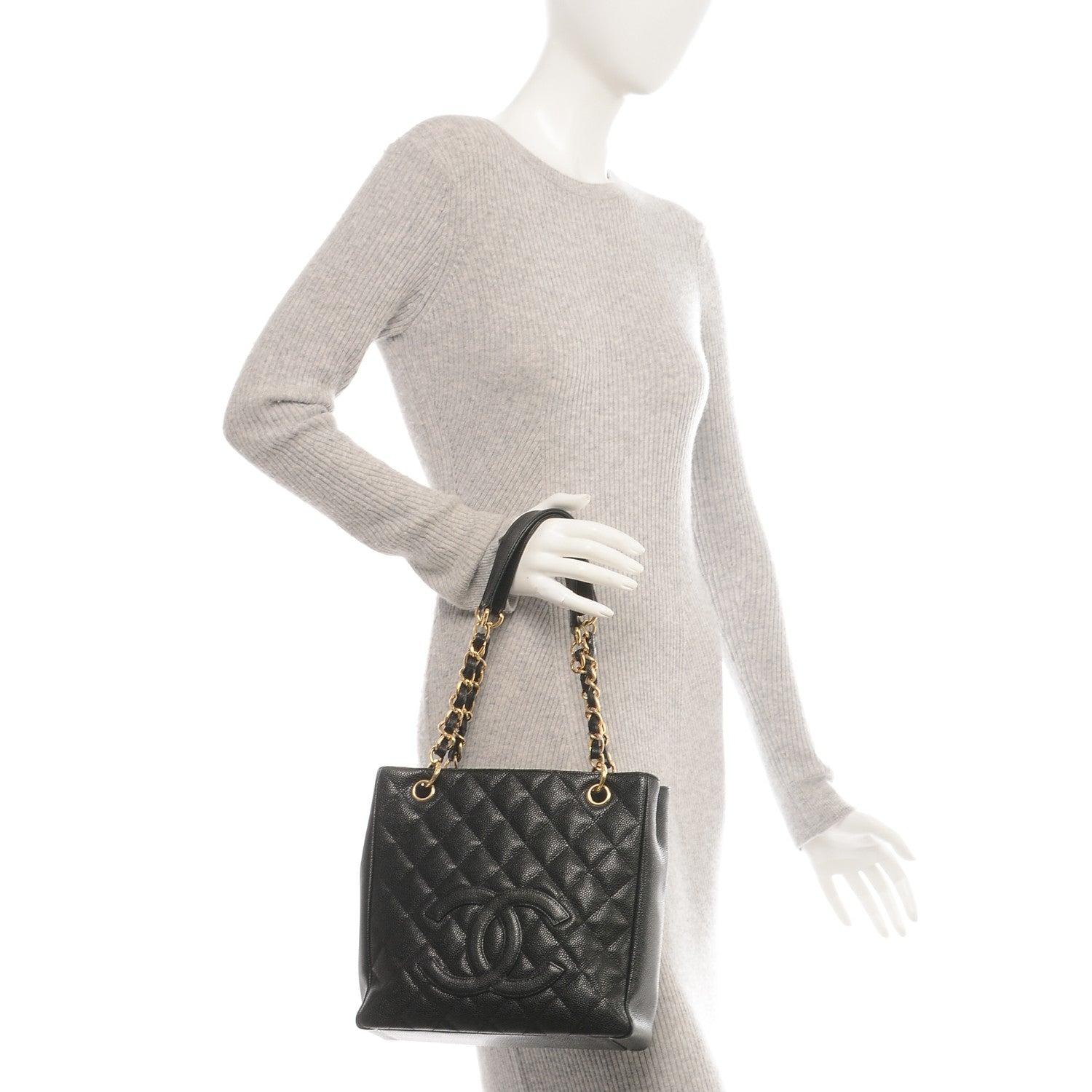 Chanel Caviar Quilted Petit Shopping Tote PST Black 2 of 6