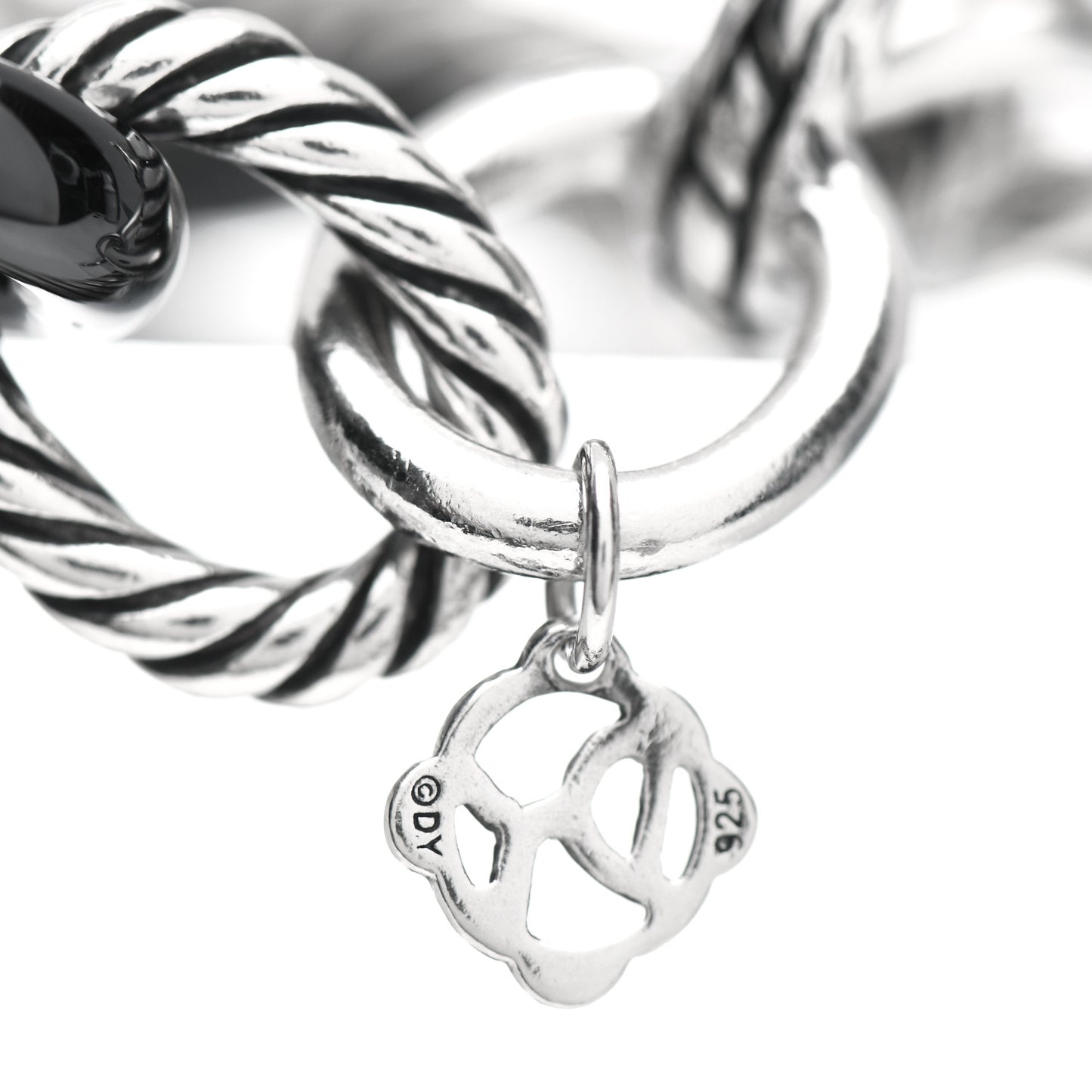 Sterling Silver Ceramic 13mm Large Oval Link Bracelet Black