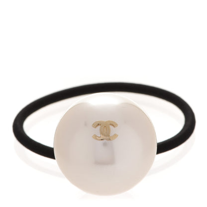 Chanel Pearl CC Hair Tie Black White 1 of 3