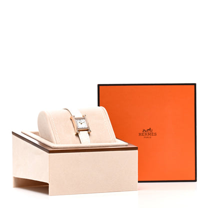 Hermes 18K Rose Gold Alligator Diamond Bezel Mother of Pearl 17.2mm Heure H Hour Quartz Watch Blanc 5 of 5