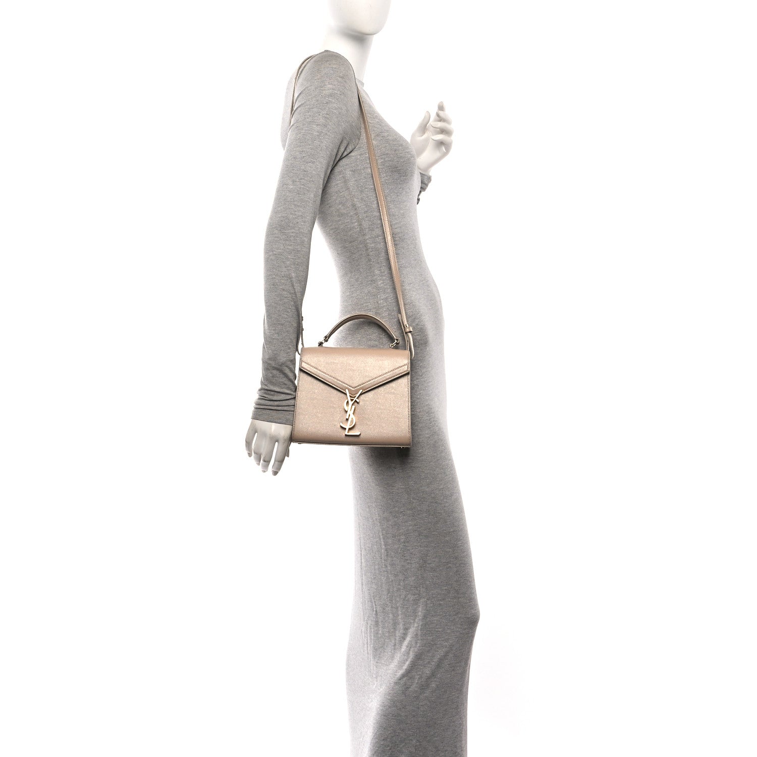 Saint Laurent Grain de Poudre Mini Classic Monogram Cassandra Top Handle Beige 2 of 10