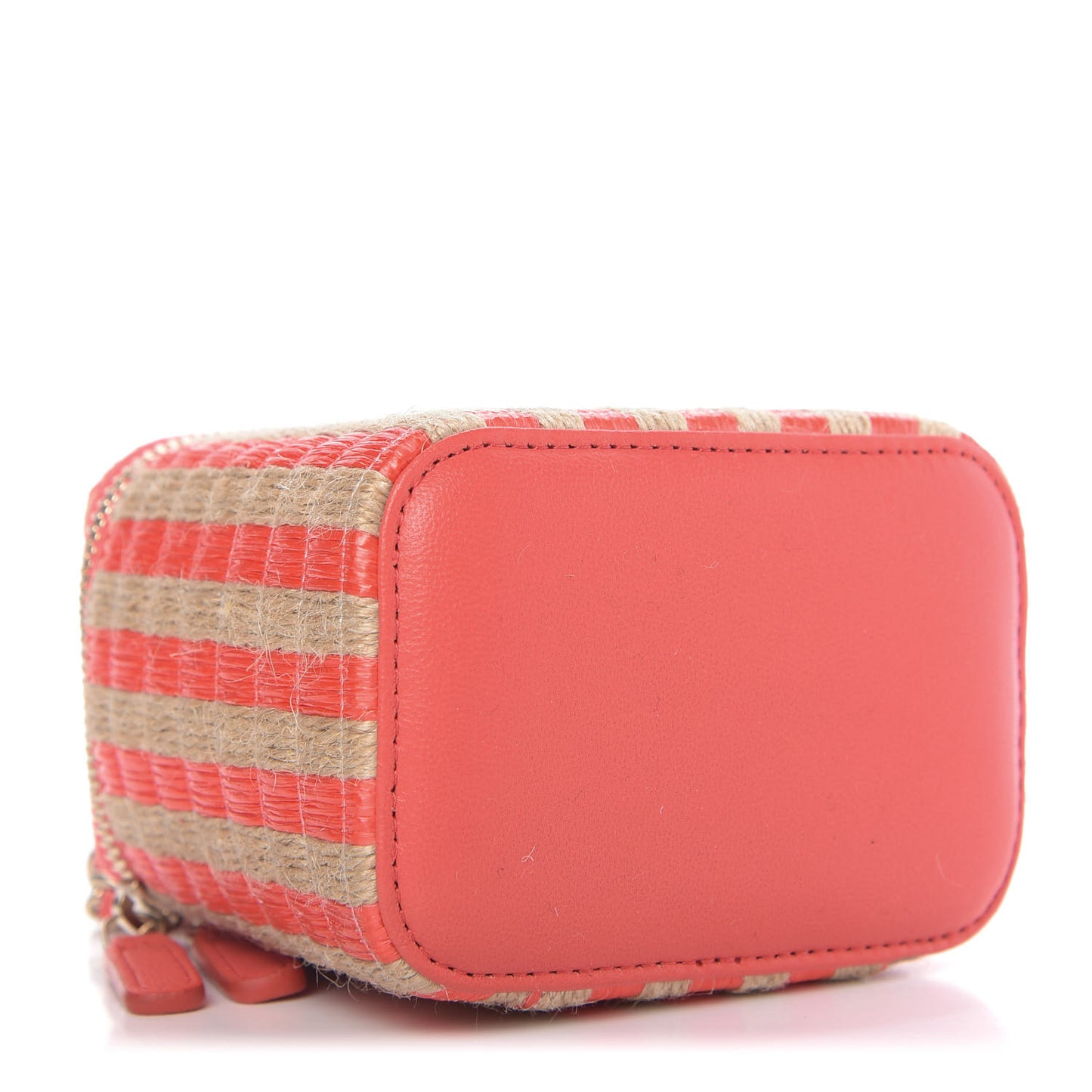 Raffia Jute Striped Mini Vanity Case With Chain Red Beige