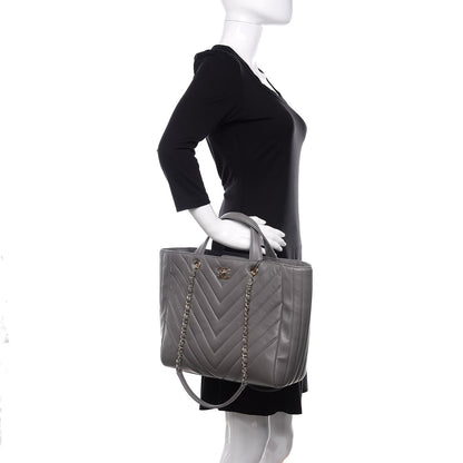 Chanel Calfskin Chevron Quilted Statement Shopping Tote Grey 3 of 11