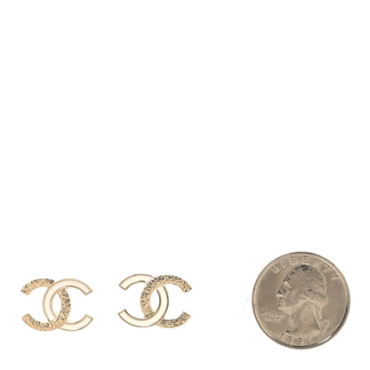 Chanel Enamel CC Textured Earring Gold White 2 of 5