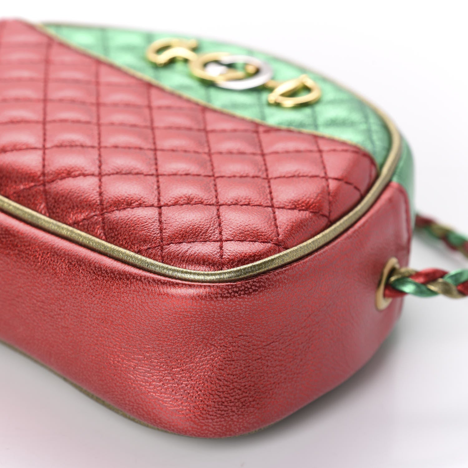 Gucci Laminated Nappa Trapuntata Mini Zumi Dome Shoulder Bag Rosso Jasmine Green Rame 9 of 10