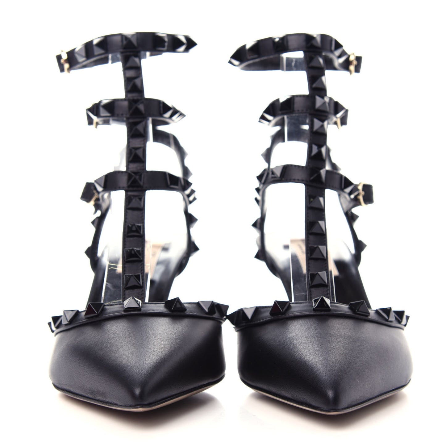 Nappa Rockstud Ankle Strap Low Heel Pumps 36.5 Black