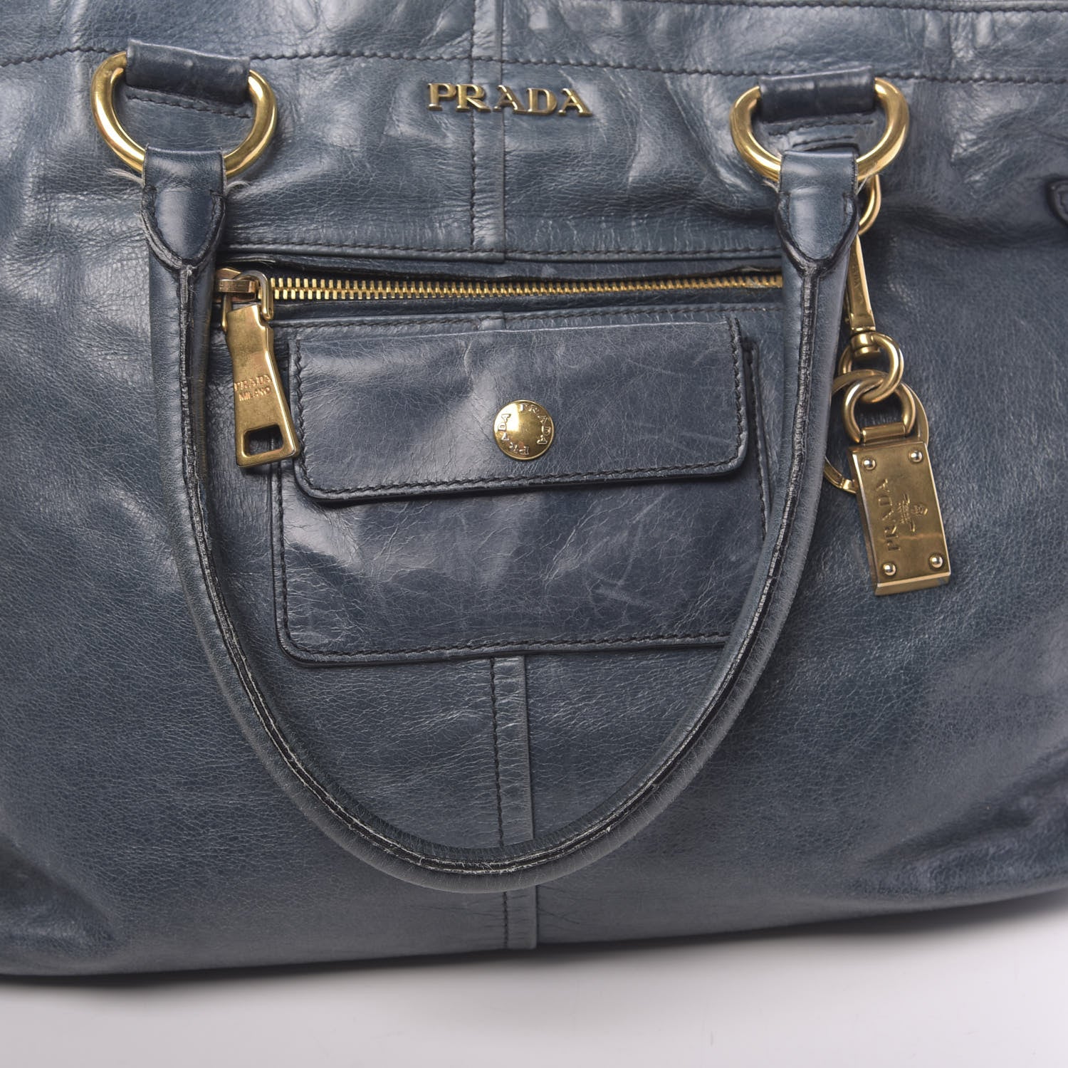Prada Vitello Shine Tote Denim 19 of 21
