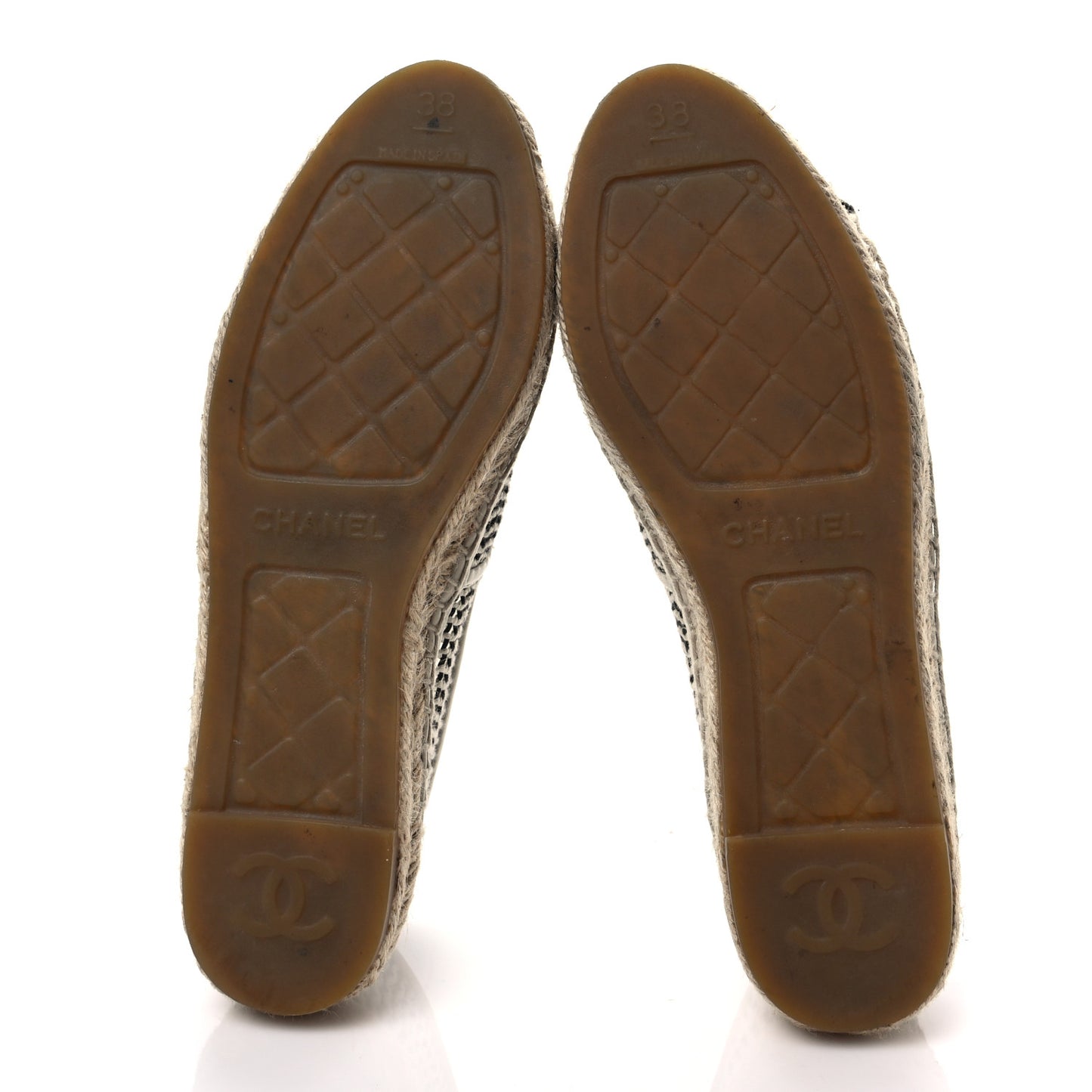 Mesh Grosgrain CC Espadrilles 38 Beige Black